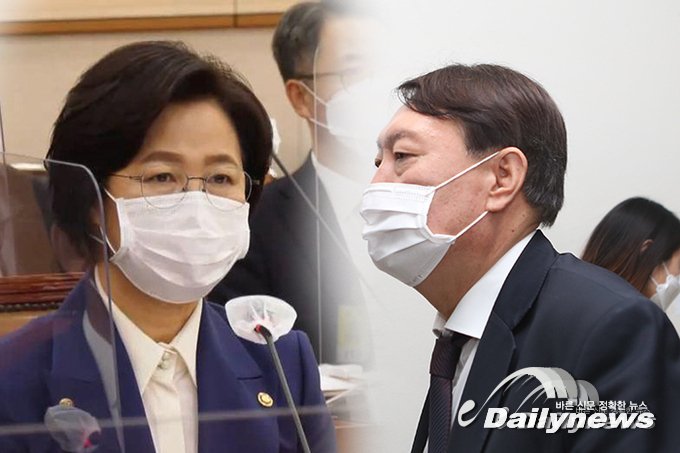 ▲ 추미애 법무부 장관(좌)과 윤석열 검찰총장(우)/데일리뉴스
