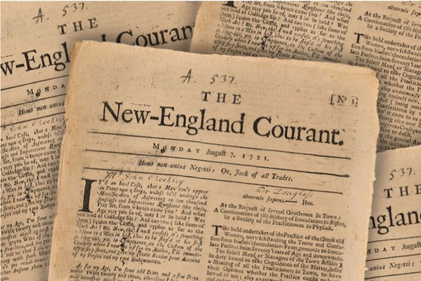 1721년 8월 7일자 The New England Courant신문.