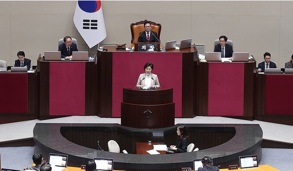 12월 8일 제410회국회(정기회) 제14차 본회의에서 법률안 제안설명 및 심사보고를 하고 있는 남인순 국회의원.(사진=국회 제공)