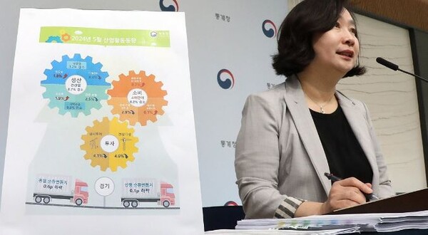 통계청 공미숙 경제동향통계심의관이 28일 오전 정부세종청사에서 2024년 5월 산업활동동향에 관해 설명하고 있다. 사진=연합뉴스