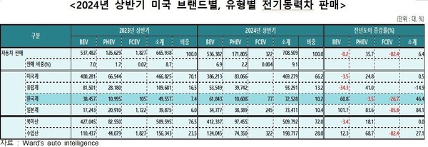 상반기 미국 브랜드별 전기동력차 판매 현황. 자료=KAMA