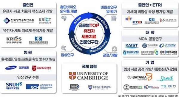 글로벌 TOP 유전자·세포치료 전문연구단 협력체계. 사진=생명연구원