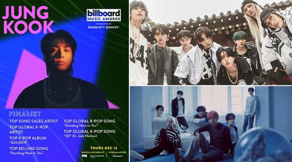 BTS 정국(왼쪽) 등 빌보드뮤직어워즈 후보에 오른 K팝 아티스트들. 사진=빌보드