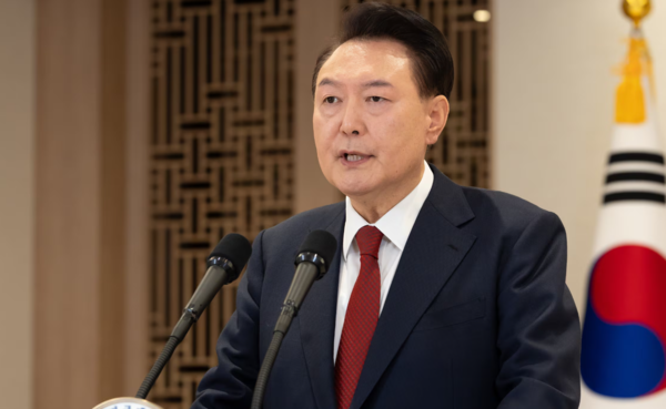 윤석열 대통령이 12일 서울 용산 대통령실 청사에서 대국민 담화를 하고 있다. 사진=대통령실