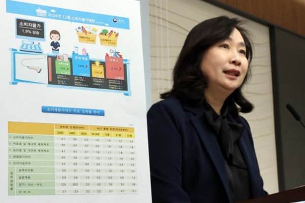 통계청 공미숙 경제동향통계심의관이 31일 오전 정부세종청사에서 2024년 12월 및 연간 소비자물가동향에 관해 설명하고 있다. 사진=연합뉴스