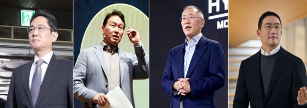 4대그룹 총수들. 왼쪽부터 이재용 삼성회장, 최태원 SK회장, 정의선 현대차회장, 구광모 LG회장. 