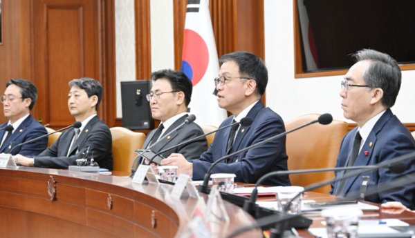 최상목 대통령 권한대행 부총리 겸 기획재정부 장관(사진 왼쪽에서 4번째)이 2일 서울 종로구 정부서울청사에서 열린 '경제관계장관회의'를 주재하고 있다. 사진=기획재정부